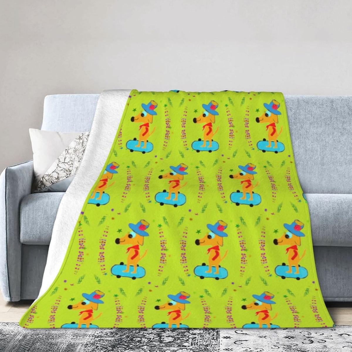 Cartoon Dog Doing Sports 40"x30" Ultra Soft Micro Fleece Blanket - Easy Care and Durable Suitable for Bed, Sofa, Camping