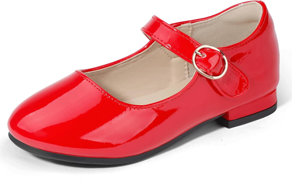 PANDANINJIA Girls Dress Shoes Patent Ballerina Flats Toddler Little Big Kid Mary Jane Low Heels Shoes