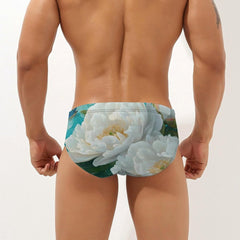 Peony Flower Butterfly Men's Swimsuit Brief Beach Shorts Bikini Swimwear Sexy Swimming Trunks