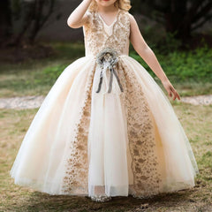 Girls Dress Princess Dress Sleeveless Long Dress Flower Girl Wedding Dress Model Catwalk Reversible Sequin Dress