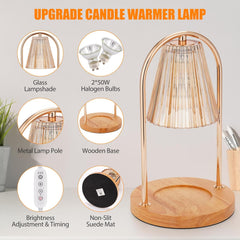 Candle Warmer Lamp with 2 Bulbs,Electric Candle Warmer with Timer,Dimmable Candle Light Melter, Compatible with Small and Large Candles, Aromatic Candle Holders for Bedroom Home Decor