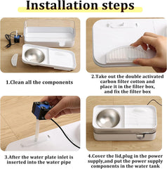 Cat Fountain Water Bowl Stainless Steel, Royal Claws101oz/3L Automatic Pet Water Fountain, Dog Water Dispenser Cat Feeding Watering Supplies with 2 Filters for Cats, Dogs, Pets Blue (White(2 in 1))