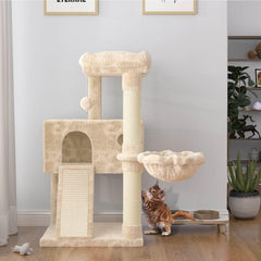 SHA CERLIN Cat Tree 36 Inches Cat Tower with Hammock, Sisal Scratching Post for Indoor Kittens, Small Room, Smoky Grey