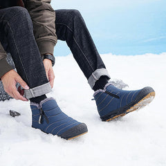 Snow Boots Mens Waterproof Winter Boots, Winter Shoes Men, Fur Lined Warm Slip Ankle Boots Zipper Closure Slip on Outdoor Boot Comfortable Walking Shoes