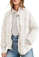 SAUKOLE Womens Winter Dolman Long Sleeve Full-Zip Quilted Jacket Coat Warm Outerwear