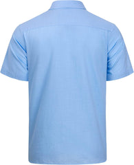 J.VER Men's Cotton Linen Short Sleeve Shirts Casual Lightweight Button Down Shirts Vacation Beach Summer Tops with Pocket