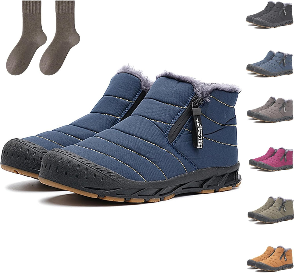 Snow Boots Mens Waterproof Winter Boots, Winter Boots Men Zipper, Slip On Outdoor Boot, Fuzz Lined Warm High Top Boots for Men