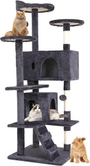 BestPet | 54" Cat Tree Tower | Dark Gray | Sturdy, Easy to Assemble, Multi-Level Activity Center with Sisal Scratching Posts, Condos, Perches, Hanging Cat Toys, Observation Decks & Ladder