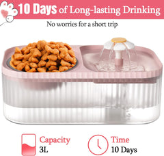 TODDLT Water Fountain for Cats Inside, Cat Feeding & Watering Supplies, Super Quiet Automatic Pet Water Dispenser 100oz/3L with Stainless Steel Cat Bowls and Long Life Span Pump