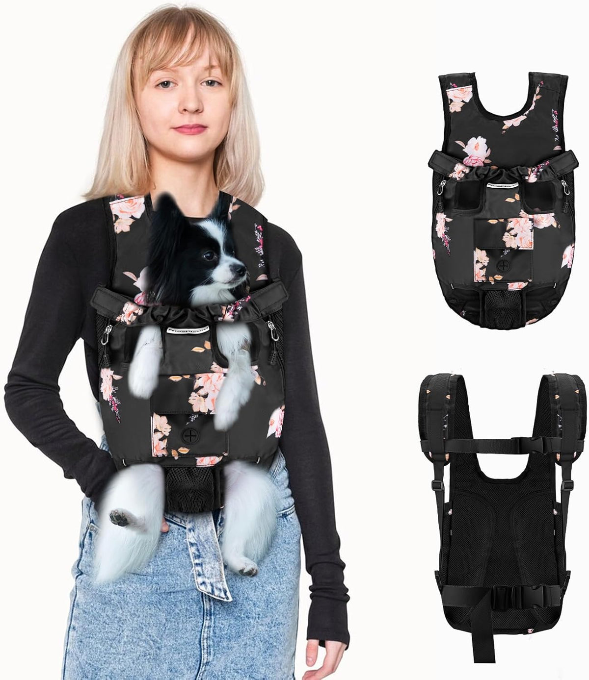 Petmolico Pet Dog Carrier Backpack, Adjustable Dog Legs-Out Front Backpack, Hands-Free Cat Pup Front Carrier Travel Bag, Easy-fit for Traveling Hiking for Small Medium Dogs, XL, Black