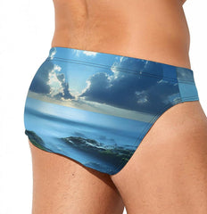 Sea Stones on Seaside Caribbean Shore Men's Swimsuit Brief Beach Shorts Bikini Swimwear Sexy Swimming Trunks