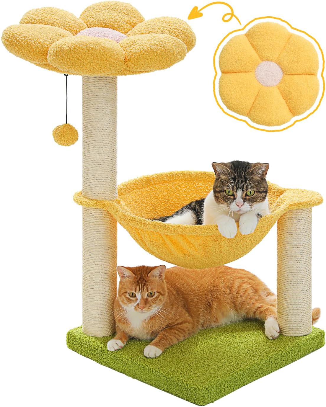 Flower Cat Tree, 28" Cat Tower with Cozy Flower Perch, Large Hammock for Indoor Small Cats, Cute Cat Tree with Sisal Scratching Post and Fur Toy Ball for Kittens, Pink