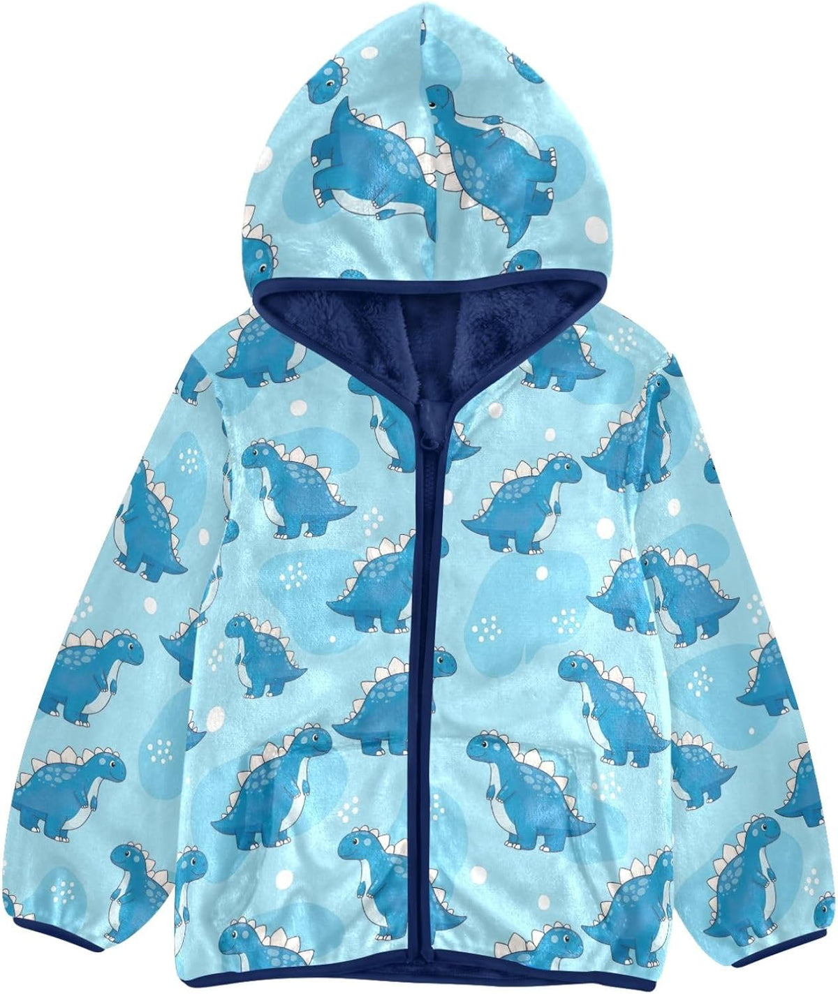 CHIFIGNO Cute Blue Dinosaurs Kids Soft Warm Fleece Outerwear Jackets with Polar Fleece Lining 3T