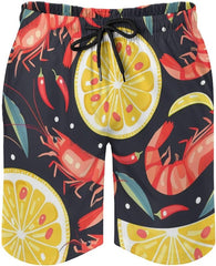 Lemon Shrimp Men's Swim Trunks Quick Dry Hawaii Board Shorts Mesh Lining Beach Swimwear with Pockets
