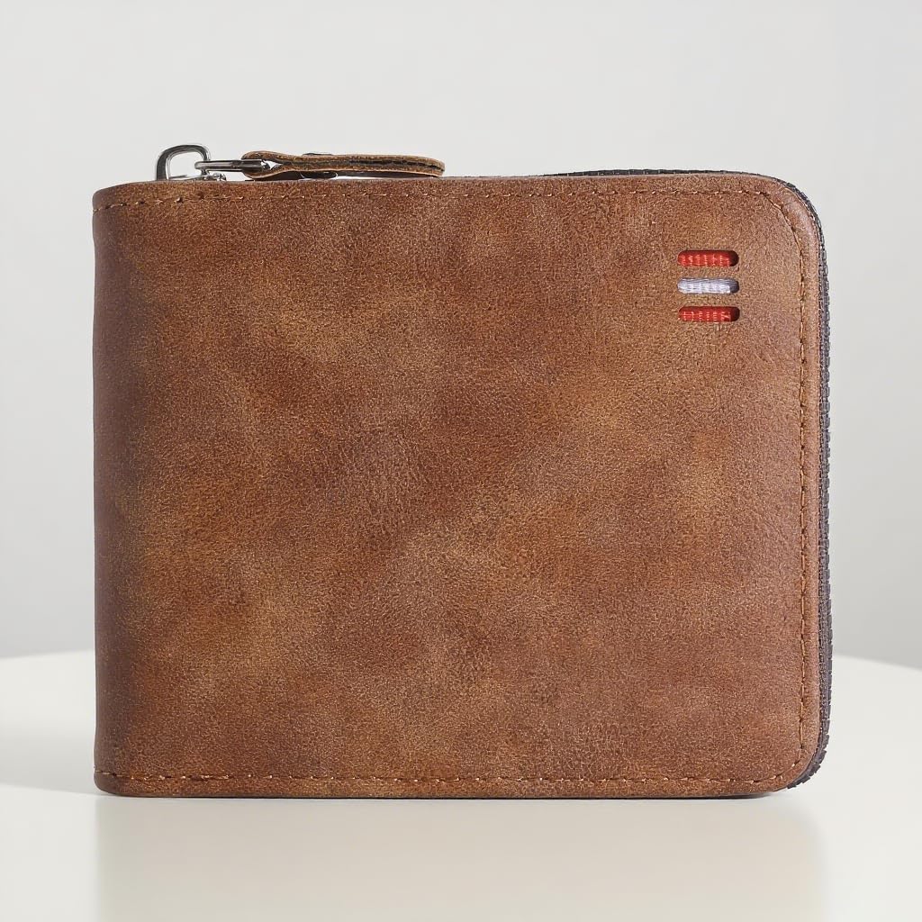 Zipper Bifold Wallet for Men or Women,Organized Storage & Secure Design,Short Style,Black