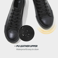 Rominz Women's White Platform Sneakers PU Leather Platform Shoes Classic Black Low Top Sneakers Casual Walking Shoes for Women