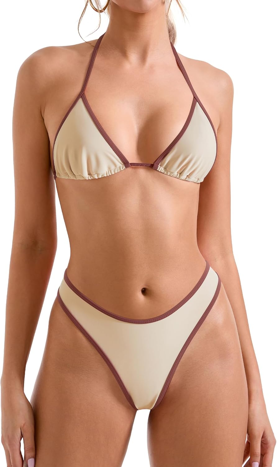 SUUKSESS Women Sexy Thong String 2 Piece Bikini Set Cheeky Halter Swimsuit