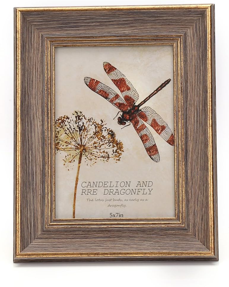 6x8 Inches Vintage Feel Rustic Picture Frame For Tabletop or Wall Hanging with Glass Front (6x8, Khaki)