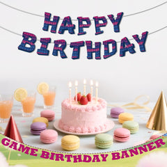 Happy Birthday Banner, Pre-Assembled Party Banner Decorations Video Games Birthday Theme Backdrop Party Supplies for Boy Girl