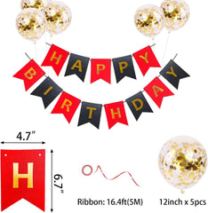 Glitter Red and Black Happy Birthday Banner with Balloon Funny Happy Birthday Sign for Women Shiny Birthday Decoration for Backdrop Wall Hanging Birthday Banners Flag HB Party Supplies