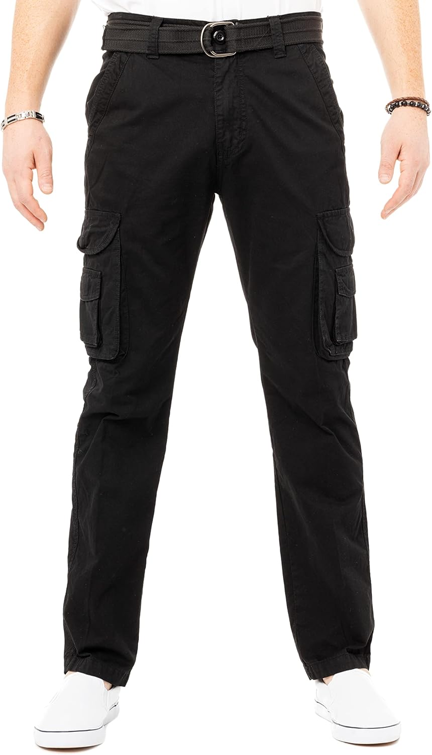 X RAY Mens Cargo Pants, Soft Cotton W/Deep Pockets & Belt Cargo Pants for Men Work and Travel