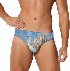 Beach White Peacock Men's Swimsuit Brief Beach Shorts Bikini Swimwear Sexy Swimming Trunks
