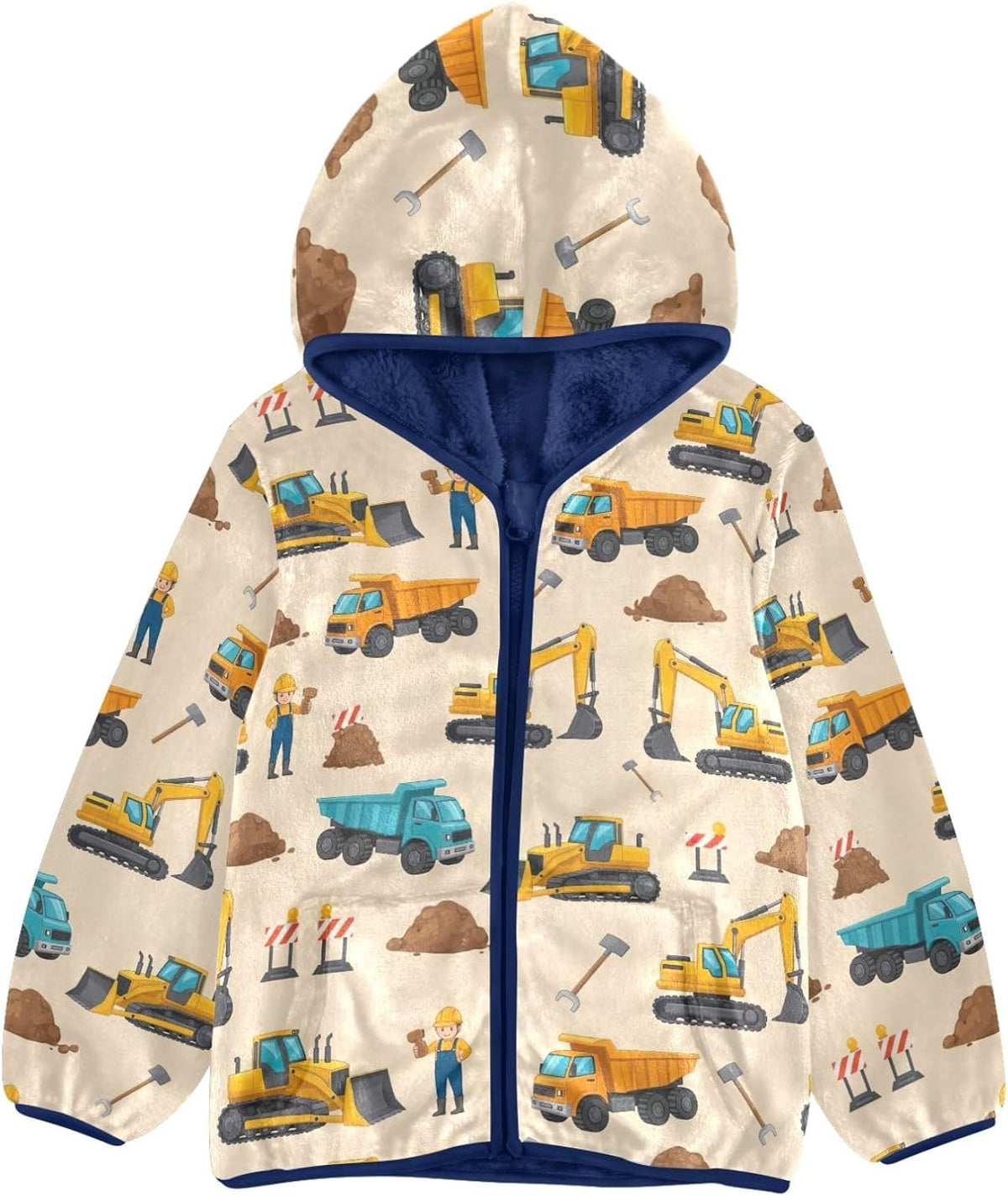 CHIFIGNO Construction Vehicles Excavators Toddler Boys Warm Thick Fleece Outerwear Jackets with Polar Fleece Lining 3T