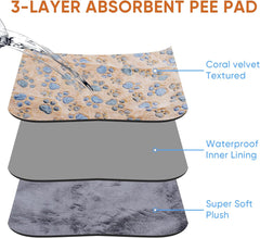 1 Pack 3 Waterproof Dog Blanket for Small Dogs, Washable Pet Blankets with Double -Sided Soft Warm Flannel Fleece Cover, Puppy Pads for Dog Bed & Couch (Brown, S (23X16 inch))