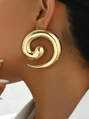 1 Pair Gold Spiral Earrings, Stylish Hoop Earrings for Women, Geometric Design Statement Earrings, Trendy Fashion Earring, Lightweight Metal Earring for Daily & Party Wear(Gold)