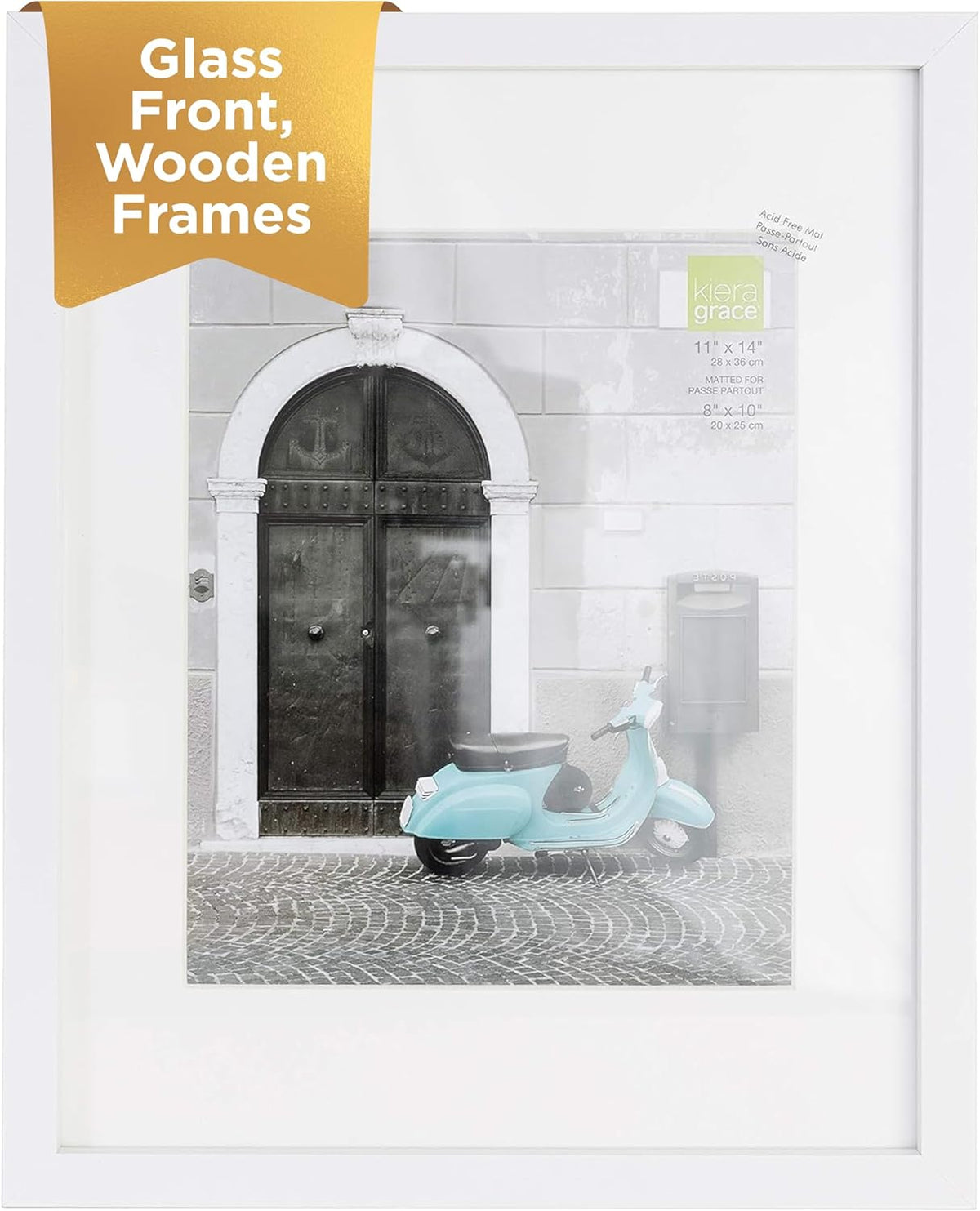 Kiera Grace Contempo Picture Frame, 9" x 11" Large Picture Frame with Easel, Holds an 8" x 10" Photo, Wood Frame for Wall Hanging, Durable Frame for Photo Display, Black