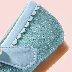 Shoes Girls Children's Leather Shoes Female Spring and Autumn Shoes Glitter Blue Flat Girls Size Shoes