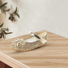 Girls Wedding Party Low Heel Flats Rhinestones Bow Ballet Glitter Mary Jane Shoes Shining Ankle Strap Flower Shoes