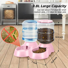 2 Pack Automatic Cat Feeder and Water Dispenser in Set Pet Food Bowl for Small Medium Dog Pets Puppy Kitten Big Capacity 1 Gallon x 2 (Cream)