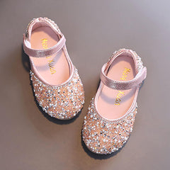 Girls Mary Jane Rhinestone Studded Slip On Ballet Flat Toddler Girls Dress Shoes Wedding Party Princess Shoes