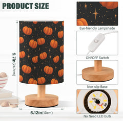 Glow Pumpkins Stars Bedside Table Lamp Small Desk Lamps Linen Fabric Shade Decorative Nightstand Lamp LED with USB Port Wood Base for Bedroom Living Room