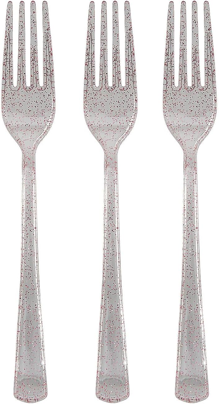 Pink Glitter Plastic Forks 48 Count