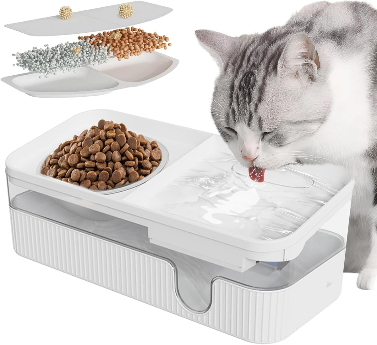 Cat Fountain Water Bowl Stainless Steel, Royal Claws101oz/3L Automatic Pet Water Fountain, Dog Water Dispenser Cat Feeding Watering Supplies with 2 Filters for Cats, Dogs, Pets Blue (White(2 in 1))