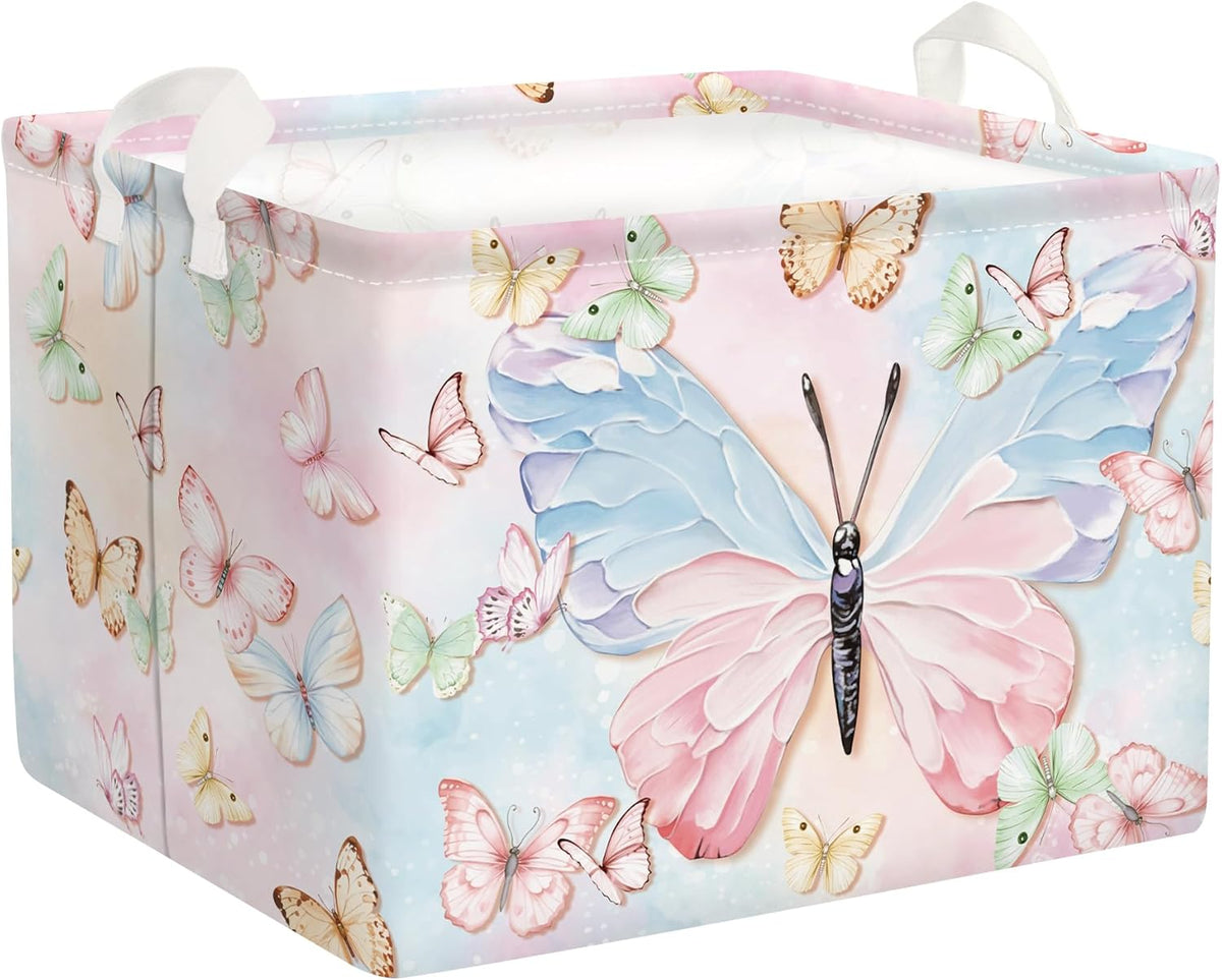 3D Pastel Butterfly Baby Laundry Hamper Collapsible Clothes Kids Storage Basket Large Girls Gift Toy Box Bin for Bedroom, Colorful, 36L