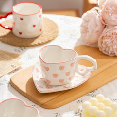 250ml/8.5oz Creative Under Glaze Ceramic Cup And Plate Cute Girl Hand-Painted Pink Love Coffee Cup And Plate Set-Love Plate - Yellow