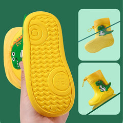 Toddler Cartoon Dinosaur Waterproof PVC Rain Boots Boys Girls Kids Non Slip Rubber Softy Rubber Rainy Shoes