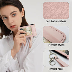 Slim Minimalist Front Pocket Wallet, PU Leather Credit Card Holder with Zipper, Keychain Wallet for Men & Women (Brown)