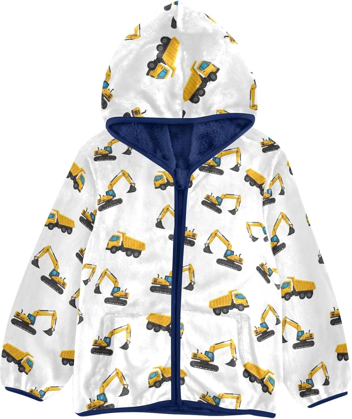 CHIFIGNO Construction Trucks Excavators White Toddler Boy Winter Coat Warm Fall Jacket for Toddler 3T