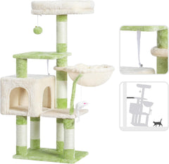 Heybly Cat Tree with Toy, Cat Tower Condo for Indoor Cats, Cat House with Padded Plush Perch, Cozy Hammock and Sisal Scratching Posts, Light Gray HCT004SW