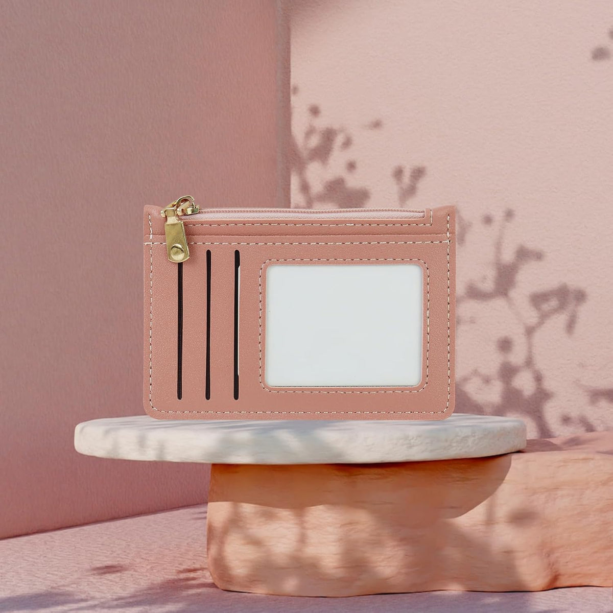 Slim Wallet Zipper Pocket Wallet with 3 Card Slots & 1 ID Window Card Wallets for Women Men, Portable Front Pocket Wallet (Black)