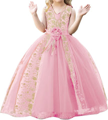 Girls Dress Princess Dress Sleeveless Long Dress Flower Girl Wedding Dress Model Catwalk Reversible Sequin Dress