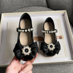 Girls Marry Jane Shoes Kids Flat Sole Faux Leather Dance Shoes Baby Pricess Buckle Comfy Bowknot Dress Shoes