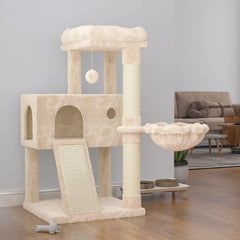 SHA CERLIN Cat Tree 36 Inches Cat Tower with Hammock, Sisal Scratching Post for Indoor Kittens, Small Room, Smoky Grey