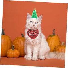 NOLITOY 1set Lovely Pet Christmas Hat Bandana Holiday Costume for Dogs Festive Plaid Design Comfortable Fit for Puppy Photo Shoots and Celebrations