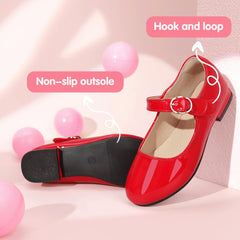 PANDANINJIA Girls Dress Shoes Patent Ballerina Flats Toddler Little Big Kid Mary Jane Low Heels Shoes