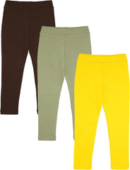 Lilax Girls' 3 Pack Basic Solid Full Length Cotton Soft Leggings, Colorful Multipack